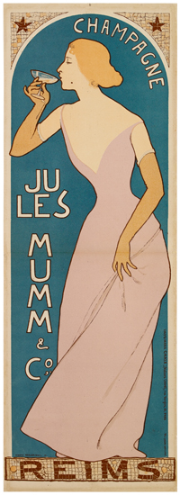 MAURICE REALIER-DUMAS (1860-1928). CHAMPAGNE / JULES MUMM & CO. 1895. 33x11 inches, 86x30cm. Chaix, Paris.